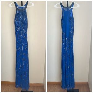 Adrianna Papell Blue Beaded Gown Prom Evening